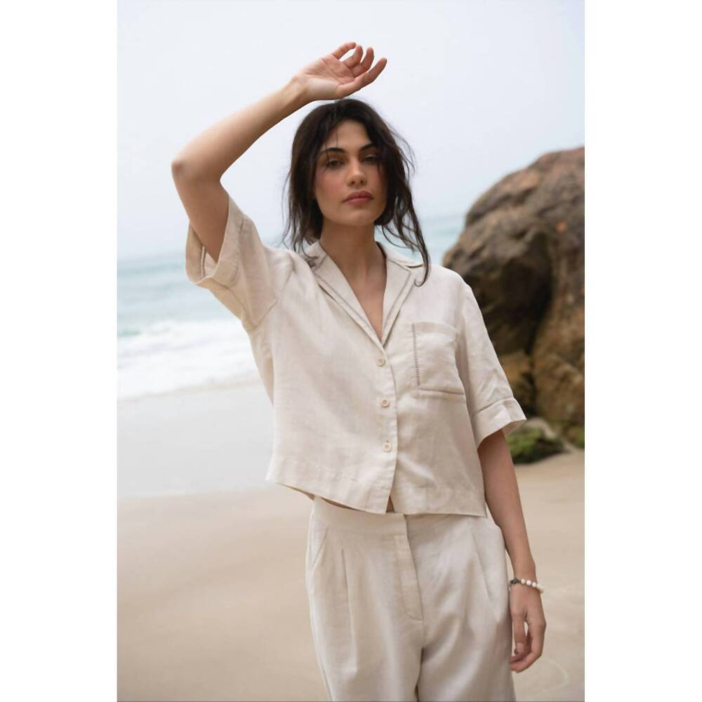 NEW LILLY PILLY quin linen top in chalk